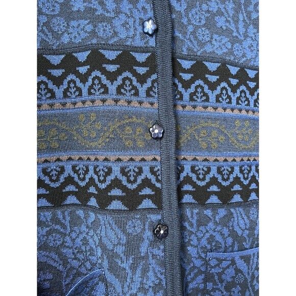 OLEANA Merino Wool Silk Road Floral Pattern Long Cardigan Size XXL Luxury Blue - Picture 4 of 10